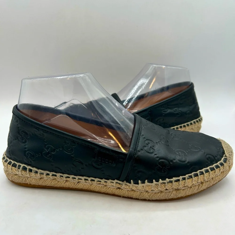 GUCCI Signature GG Leather Espadrilles Flats Women’s US 7 1/2 Black, GUCCISSIMA - Picture 6 of 16
